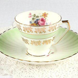 Vintage Mayfair Pottery Fine Bone China 22K Gold Teacup & Saucer